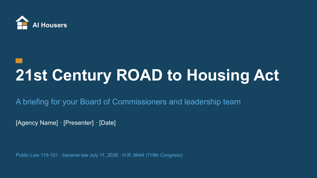Title slide of the Public Housing Authorities board deck